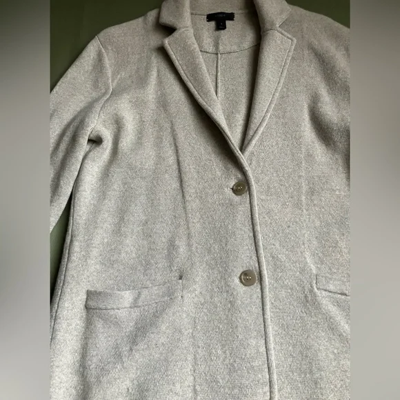 J.Crew 100% Merino Wool Sweater-Blazer Heather Oatmeal Grey Size Small - Picture 3 of 7